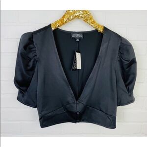 NWT Danielle Bernstein Satin Puff Sleeve Crop Top